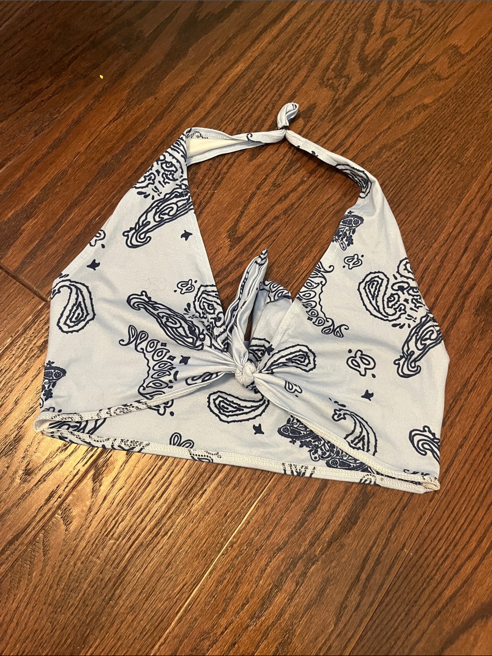 Bandana Print Halter Knot Crop Top - White and Navy